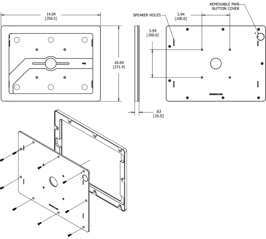 VidaMount VESA Enclosure 1st / 2nd Gen iPad Pro 12.9 Dimensions