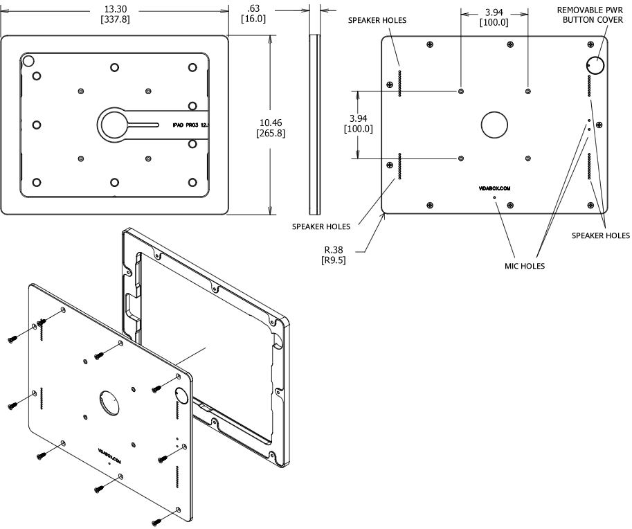 VidaMount VESA Enclosure 3rd Gen iPad Pro 12.9 Dimensions