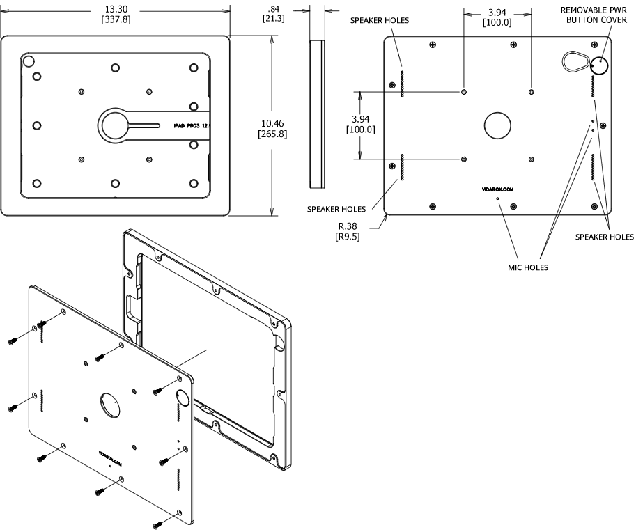 VidaMount VESA Enclosure3rd Gen 12.9-inch iPad Pro Dimensions
