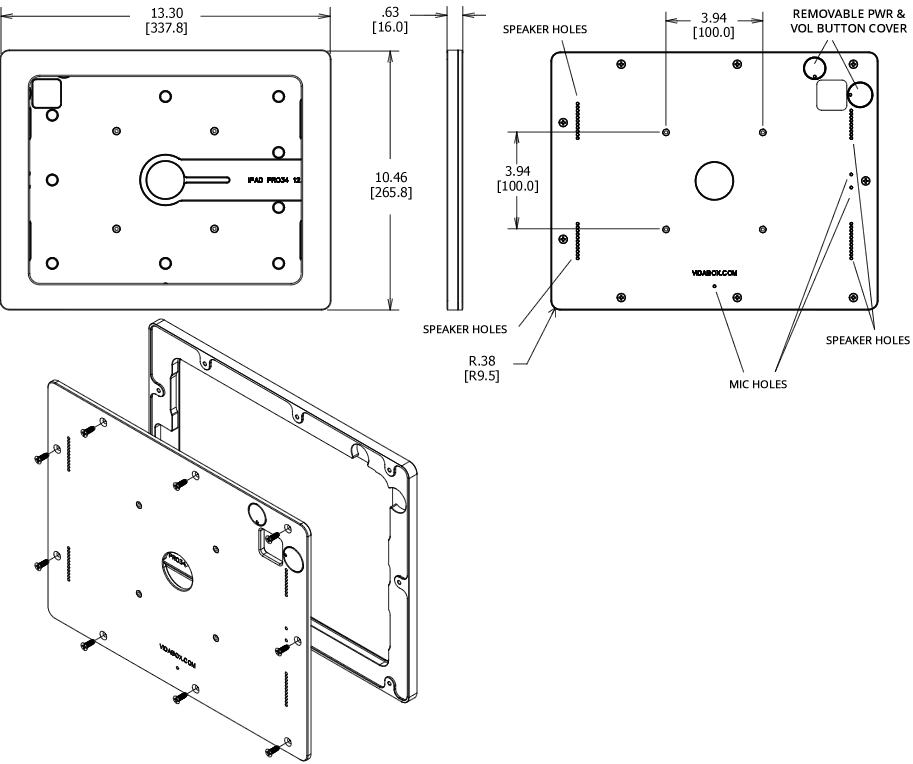 VidaMount VESA Enclosure4th Gen 12.9-inch iPad Pro Dimensions