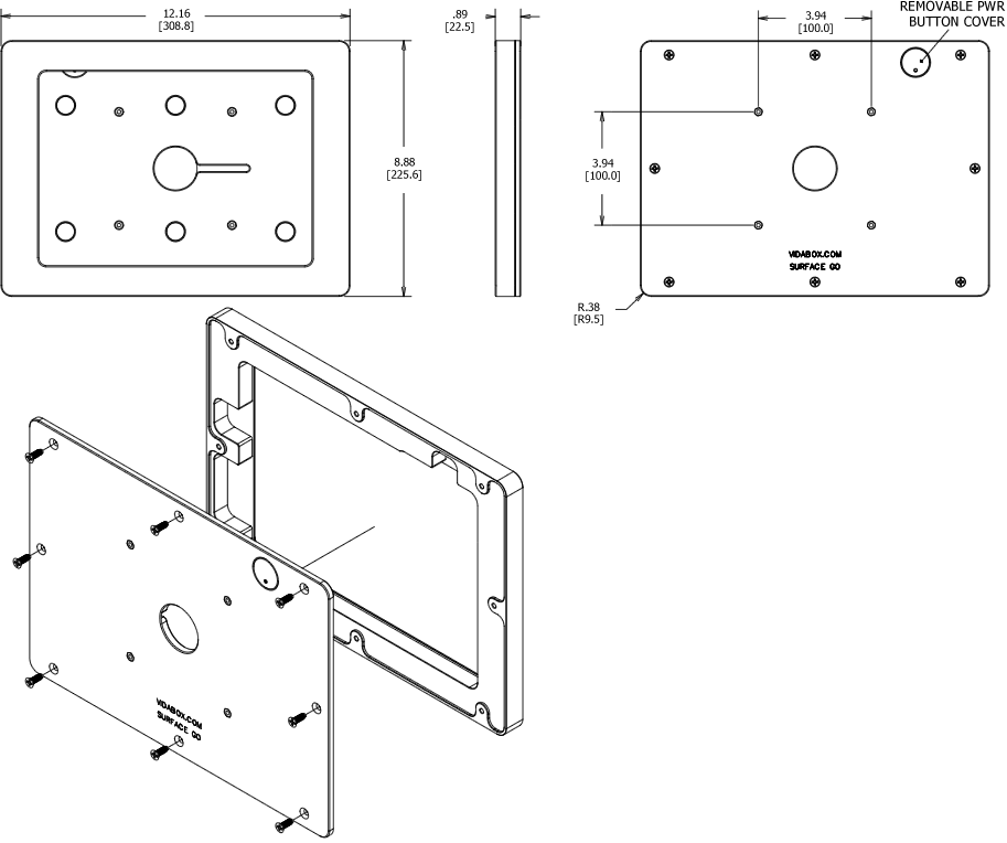 VidaMount VESA Enclosure Microsoft Surface Go Dimensions
